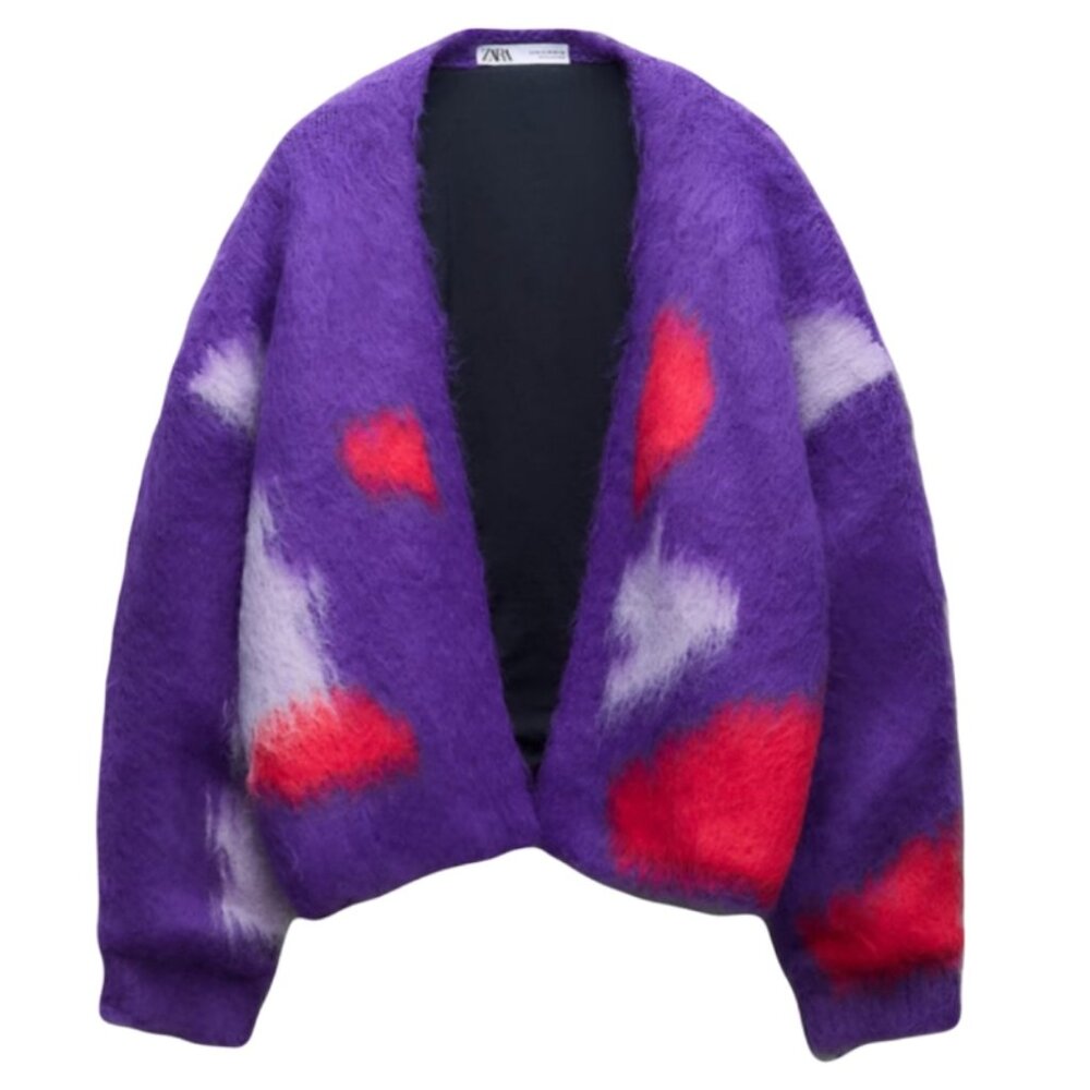 ZARA Brushed Effect Knit Cardigan | S | Dark Purple
